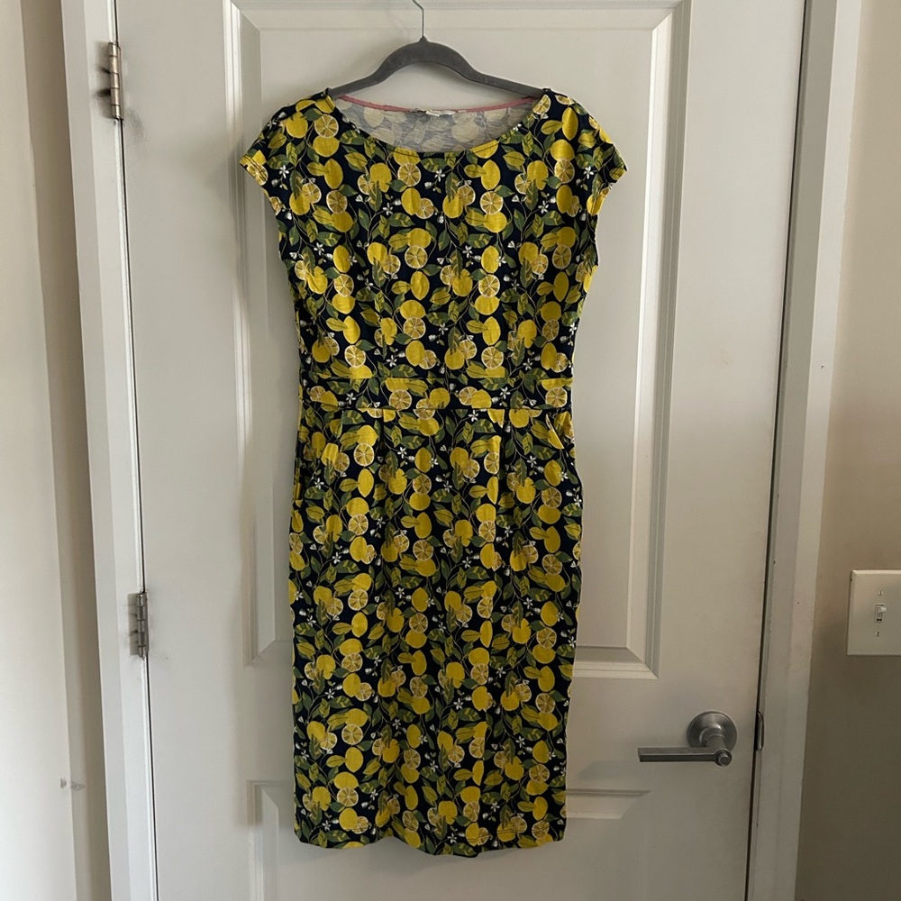 Boden Lemon Print Midi Dress - Yellow and Black